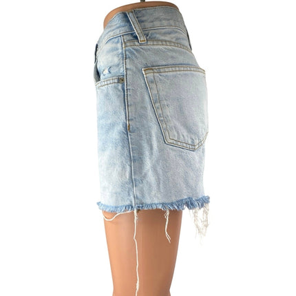 Zara Blue Light Wash High Rise Raw Hem Frayed Cut Off Denim Jean Shorts Size 2