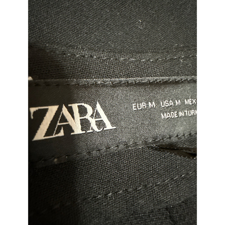 Zara Black Buckle Strap High Waisted Pleated A Line Mini Skort Skirt Size M