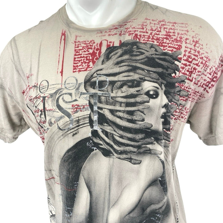 Street Fabrix Tan Gray Crewneck Short Sleeve Medusa Graphic Tee T-shirt Top XL