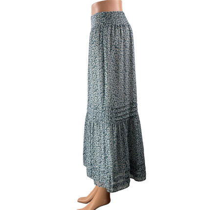 Madewell Womens Blue White Floral Tiered Peasant Elastic Waist Midi Skirt Size S