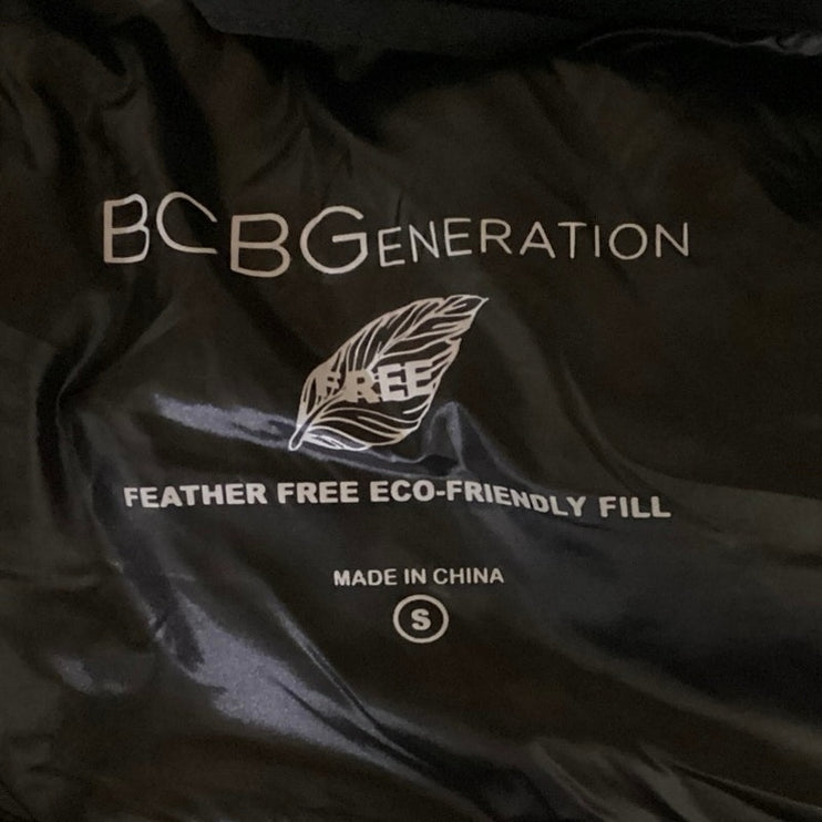 BCBGeneration Black Feather Free Full Zip Snap Button Outerwear Puffer Jacket S