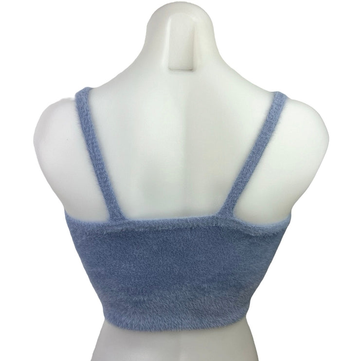 Beginning Boutique Blue Sleeveless Scoop Neck Fuzzy Fur Sweater Crop Tank Top 6