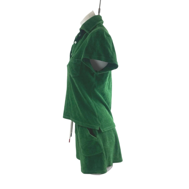 Pauline Alaplage Green Terry Polo Shirt Shorts Workout Athletic Activewear Set 3