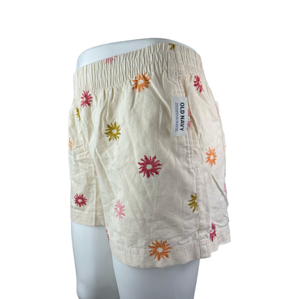 NEW Old Navy Women's Cream Linen Floral Elastic Waist Casual Summer Shorts XL