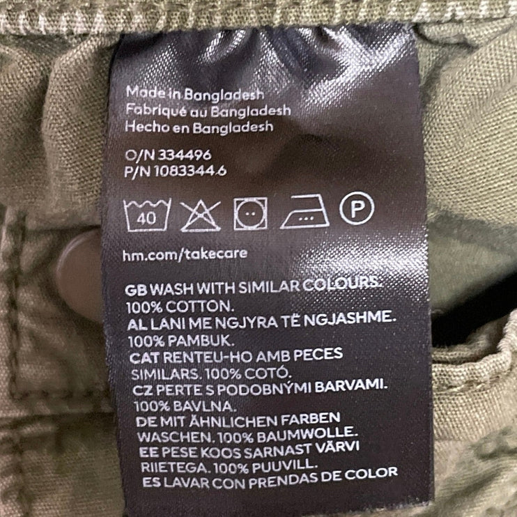 H&M Women's Olive Green High Rise Wide Leg Baggy Cargo Trousers Pants Size 8
