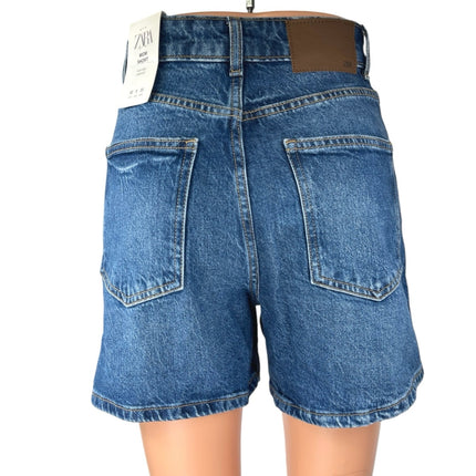 NEW Zara Women's Blue High Waisted Boyfriend Mini Denim Jean Shorts Size 32