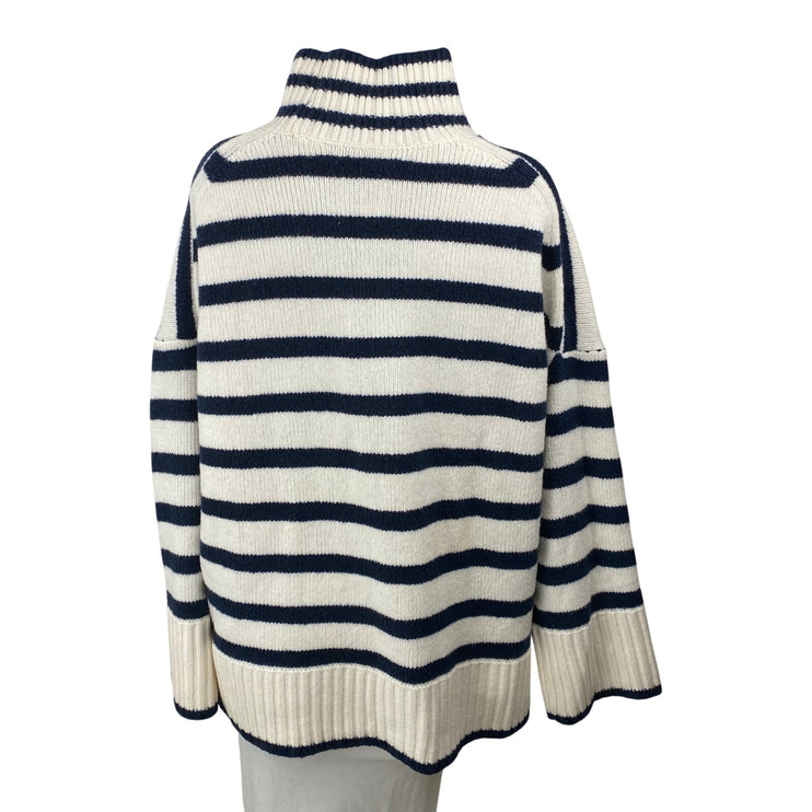Abercrombie & Fitch Navy Blue White Wool Stripe Turtleneck Long Sleeve Sweater L
