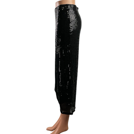 NEW H&M Women's Black Sequin Embellished Mid Rise Midi Straight Pencil Slirt S