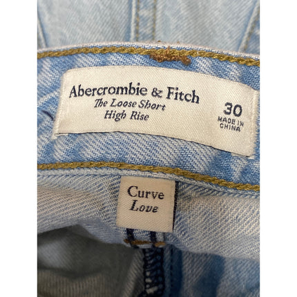 Abercrombie & Fitch The Loose Blue High Rise Distressed Denim Jeans Shorts Sz 30