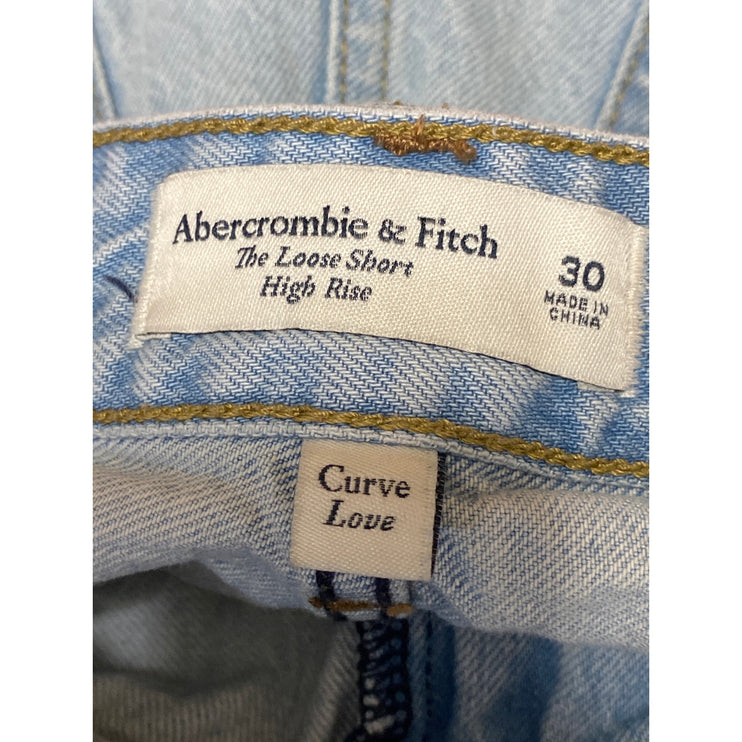 Abercrombie & Fitch The Loose Blue High Rise Distressed Denim Jeans Shorts Sz 30
