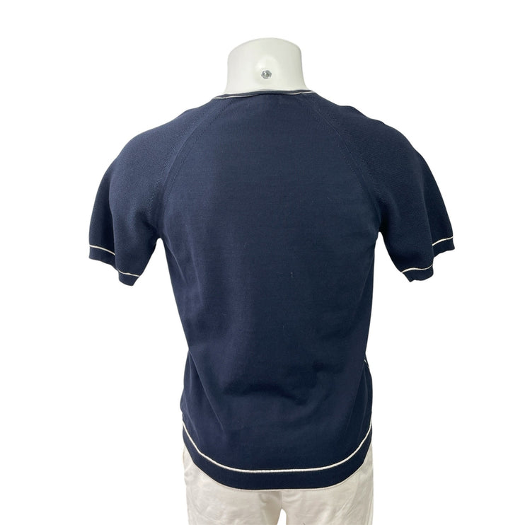 Reiss Kyle Pique Mens Navy Blue Crew Neck Knit Short Sleeve Tee T-shirt Top Sz M