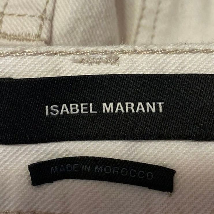 Isabel Marant Women's Cream Raw Hem High Rise Wide Leg Cropped Denim Jeans Sz 34