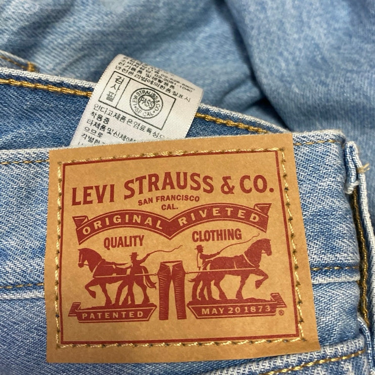 Levi's Women's Blue High Waist Distressed Frayed Raw Hem Straight Denim Jeans 28