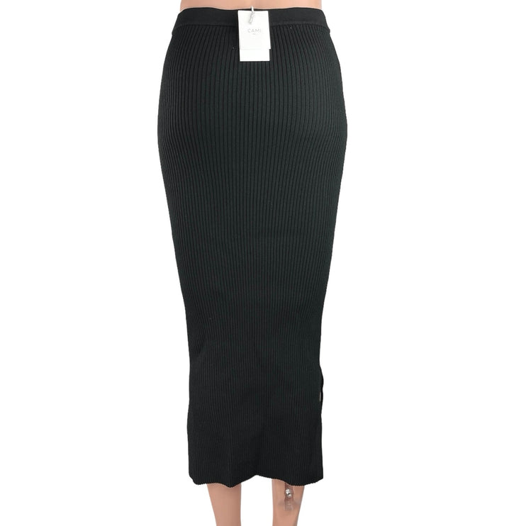 Cami Nyc Womens Black Knit Ribbed Bodycon Stretch Side Slit Calf Length Skirt S