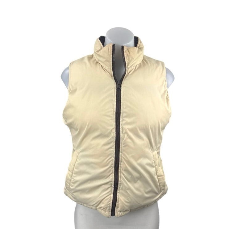 Big Chill Womens Brown Cream Reversible Zip Up Puffer Quilted Vest Jacket Size 8
