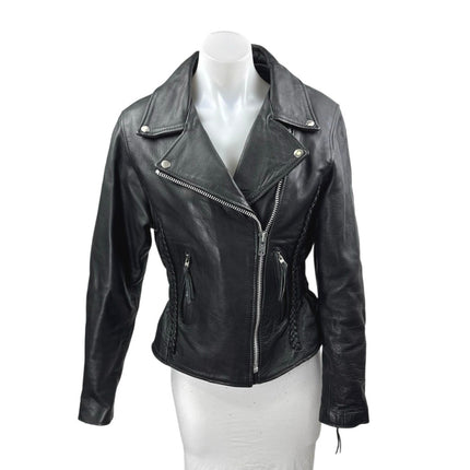 Interstate Leather Genuine Black Long Sleeve Zip Up Biker Motorcycle Jacket XS