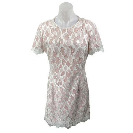 Reiss Anise Pink White Lace Short Sleeve Scalloped Mini Sheath Dress Size 8