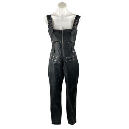 WeWoreWhat Women's Black Faux Vegan Leather Overall Dungaree Jumpsuit Romper M
