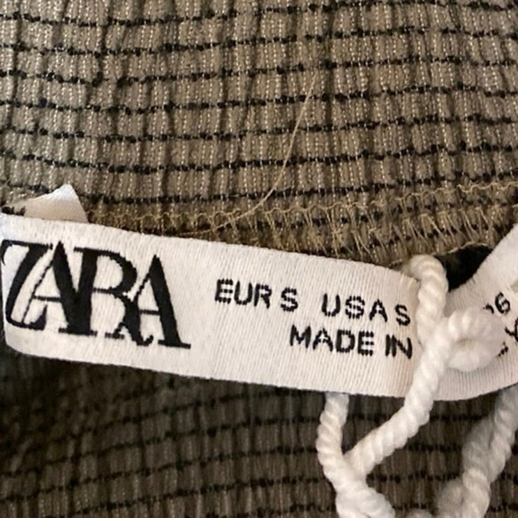 Zara Women's Gray Smocked Short Cap Sleeve Mock Neck Textured Crop Top Size S