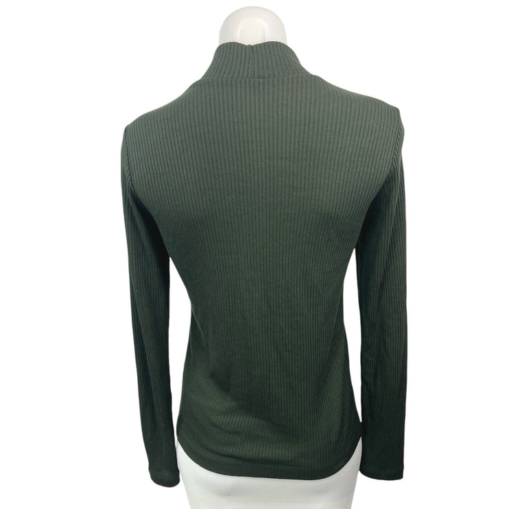 Uniqlo Women's Green Ribbed Knit Mock Neck Long Sleeve Pullover Sweater Top Sz S