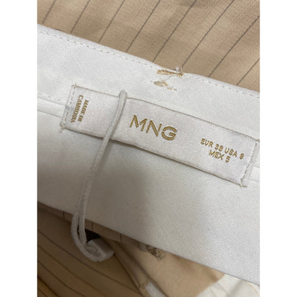 Mango MNG Women's Beige Striped Pleated High Rise Wide Leg Trouser Dress Pants 6