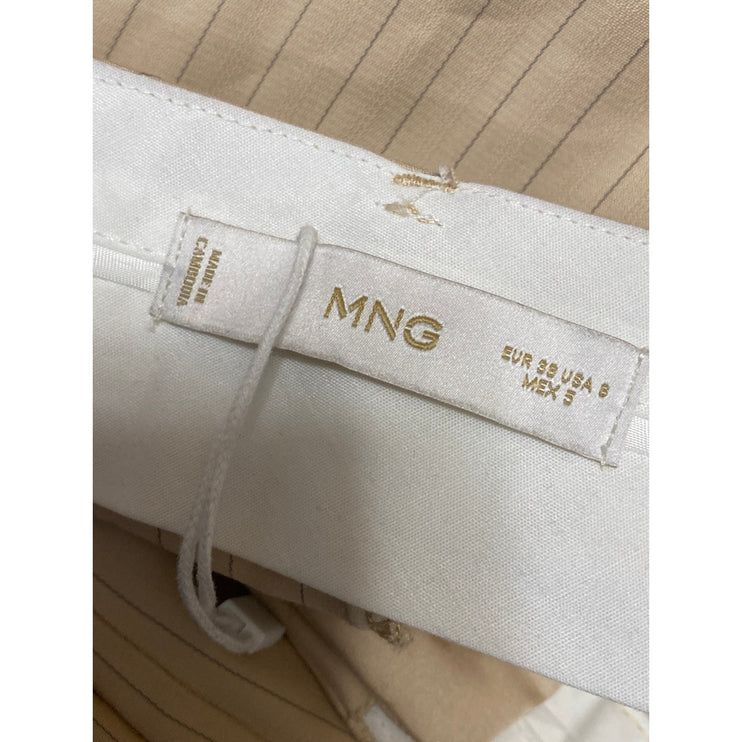 Mango MNG Women's Beige Striped Pleated High Rise Wide Leg Trouser Dress Pants 6