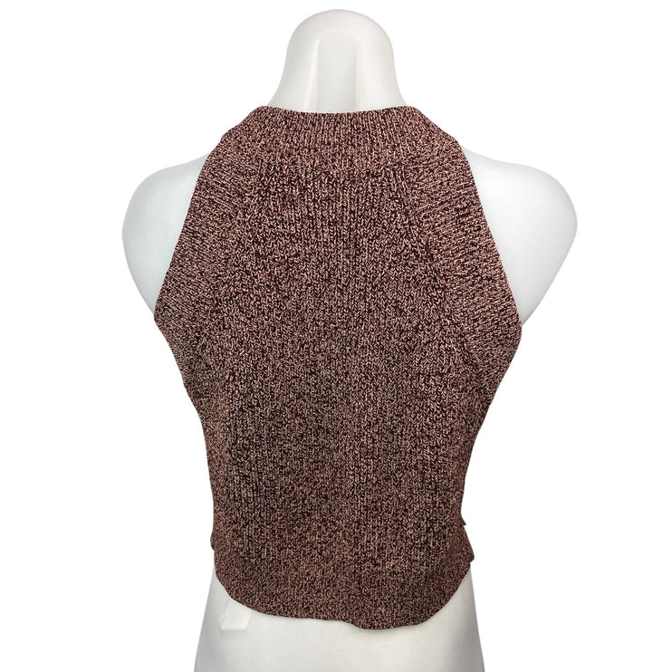 Aritzia Wilfred Brown Mock Neck Sleeveless Knitted Crop Sweater Tank Top Size XS