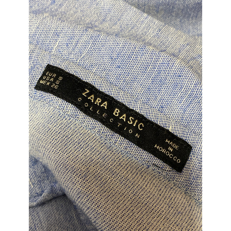 Zara Women Blue Long Sleeve Button Front Collared Casual Mini Shirt Dress Size S