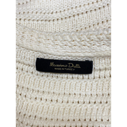 Massimo Dutti White Knit Long Sleeve Button Down Pockets Cardigan Sweater Top L