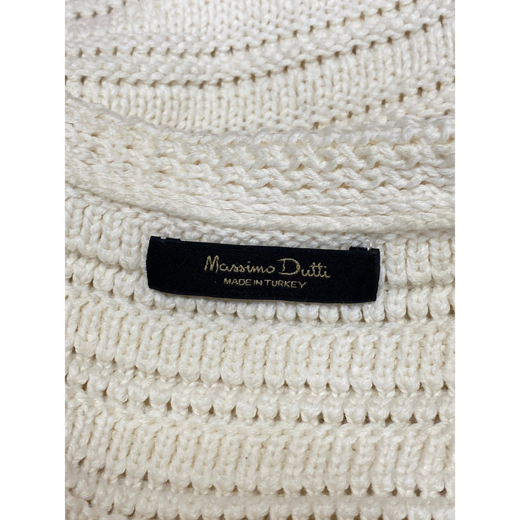 Massimo Dutti White Knit Long Sleeve Button Down Pockets Cardigan Sweater Top L