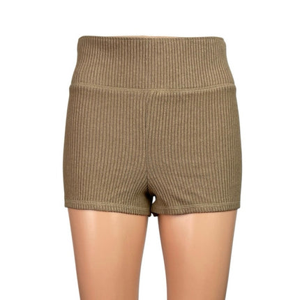 NEW Abercrombie & Fitch Tan Ribbed Knit High Rise Yoga Mini Biker Shorts Size S