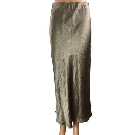 Aritzia Babaton Olive Green Silk Satin High Waist Straight Full Midi Skirt Sz 4