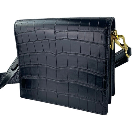 JW Pei Women's Black Faux Leather Vegan Croc Mini Flap Crossbody Handbag OS