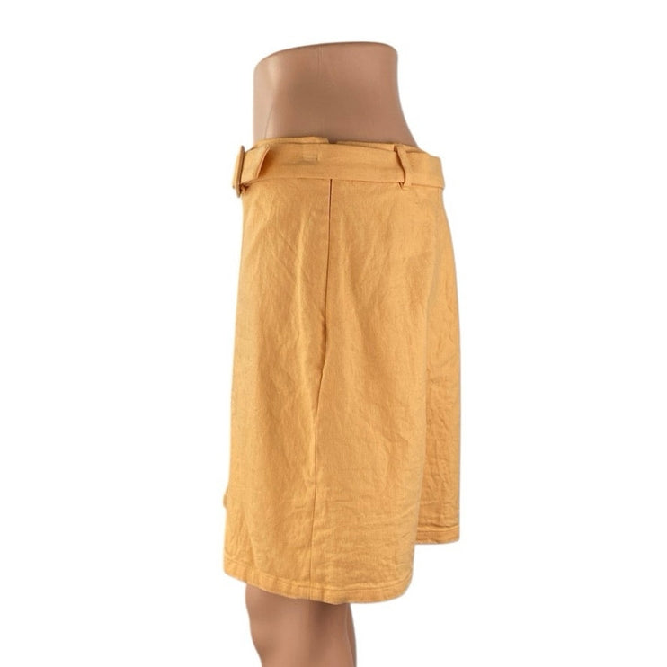 Ann Taylor LOFT Women's Orange Linen Belted Mini Straight Pencil Skirt Size 8