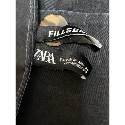 Zara Women's Black Short Sleeve V Neck Button Down Fit & Flare Mini Dress Size M