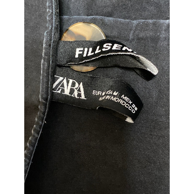 Zara Women's Black Short Sleeve V Neck Button Down Fit & Flare Mini Dress Size M