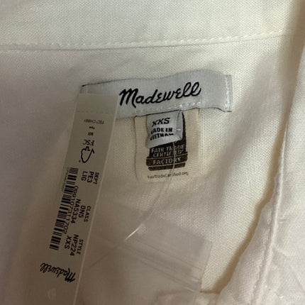 NEW Madewell White Linen Asymmetric Button Up Long Sleeve Mini Shirt Dress XXS