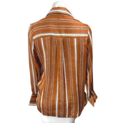 Lulus Orange Tan Striped Long Sleeve Collared Button Down Shirt Blouse Top Sz XS