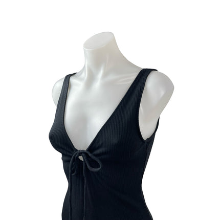 Abercrombie & Fitch Black Ribbed Knit V Neck Tie Bow Tank Bodysuit Top Size S