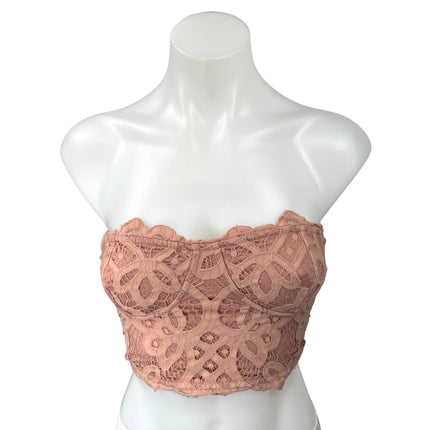 Free People Adella Pink Strapless Lace Crochet Tube Corset Bralette Crop Top XS