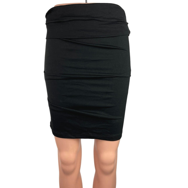 Zara Women's Black Ruched Elastic Waist Straight Pencil Midi Skirts Si –  Brie