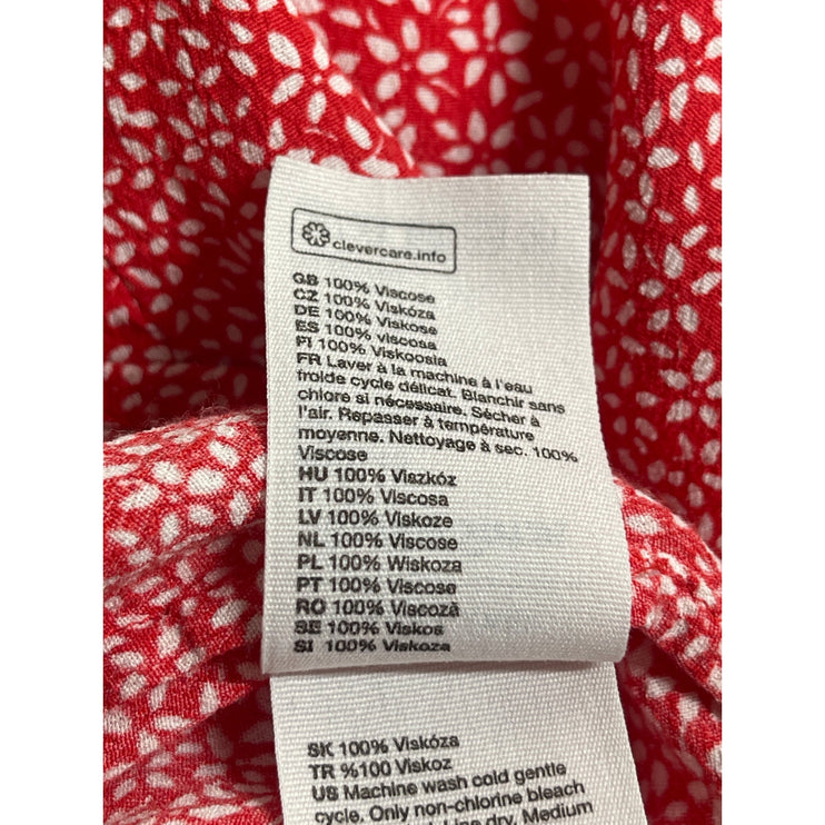 & Other Stories Women's Red Floral V Neck Short Sleeve Midi A-Line Wrap Dress 8