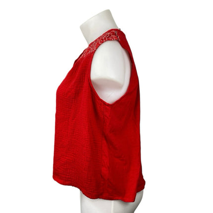 Knox Rose Women's Red Sleeveless Floral Cotton Gauze Crop Blouse Tank Top Sz XXL