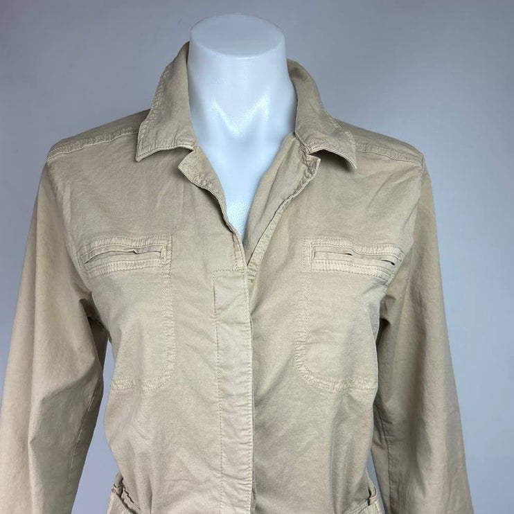 American Eagle Utility Khaki Pocket Button Up Collar Long Sleeve Jumpsuit Size S