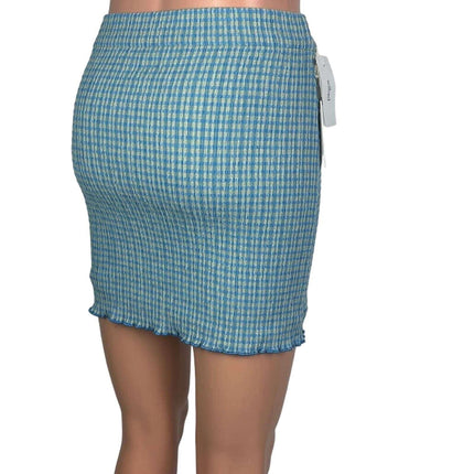 Aritzia Wilfred NWT Blue Yellow Plaid Check High Waist Pull On Mini Skirt Size S