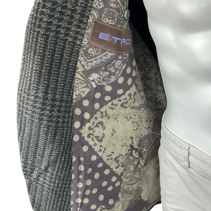 Etro Black Houndstooth Plaid Wool 2-Button Long Sleeve Blazer Coat Jacket 42 US