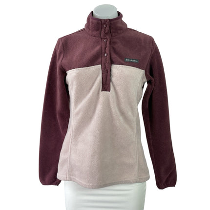 Columbia Benton Springs Burgandy Cream Half Snap Fleece Pullover Sweater Top XS