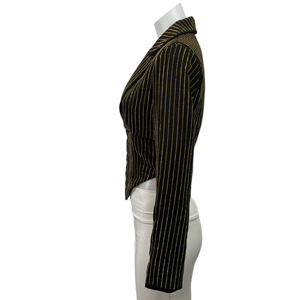Akira Dark Green Long Sleeves Pinstriped Crop Plunge V-neck Blazer Coat Jacket S