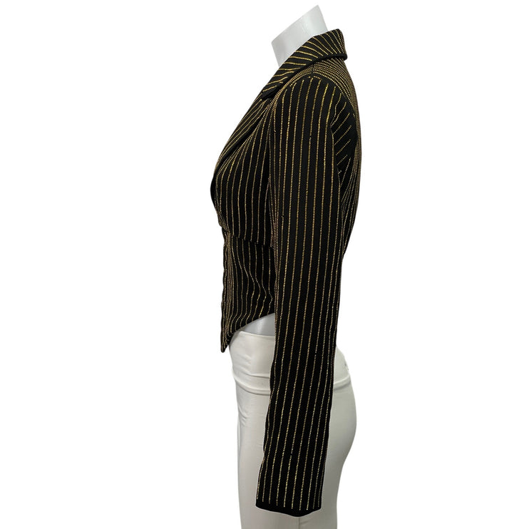 Akira Dark Green Long Sleeves Pinstriped Crop Plunge V-neck Blazer Coat Jacket S