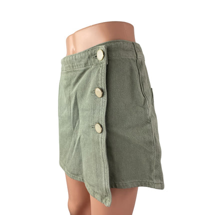 Zara Women's Green High Rise Mini Asymmetrical A-Line Wrap Denim Skort Skirt S